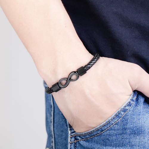 To My Man, Infinity Leather Bracelet Husband Gifts from WifeI Love You Forever and Always Bracelets Boyfriend Anniversary Birthday Christmas Fathers Gifts for Men Son Grandson