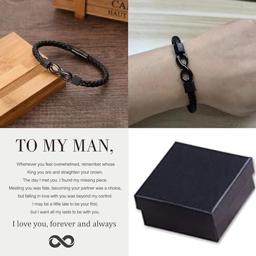 To My Man, Infinity Leather Bracelet Husband Gifts from WifeI Love You Forever and Always Bracelets Boyfriend Anniversary Birthday Christmas Fathers Gifts for Men Son Grandson
