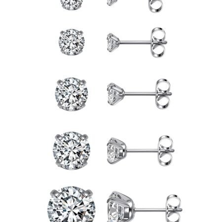 Top Plaza Hypoallergenic Stainless Steel Stud Earrings Round Cubic Zirconia CZ Earring Set for Women Men 3mm-8mm