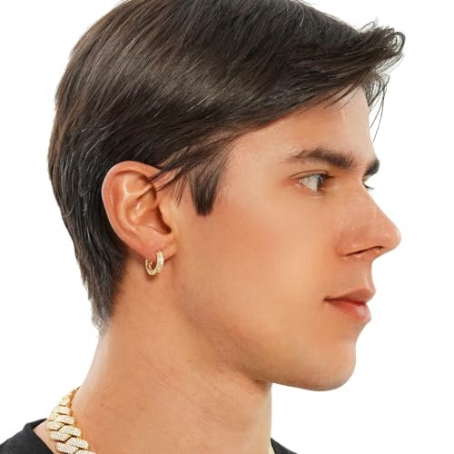 TOPGRILLZ Iced Out Hoop Earrings Cubic Zirconia Huggie Cartilage Cuff Hypoallergenic 14K Gold Plated Luxury Fashion Round Circle Earrings For Men Women