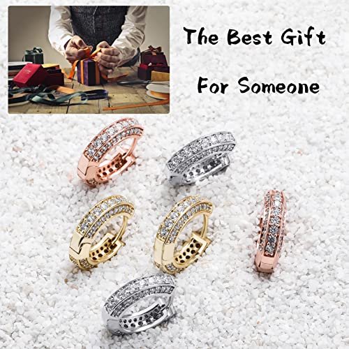 TOPGRILLZ Iced Out Hoop Earrings Cubic Zirconia Huggie Cartilage Cuff Hypoallergenic 14K Gold Plated Luxury Fashion Round Circle Earrings For Men Women