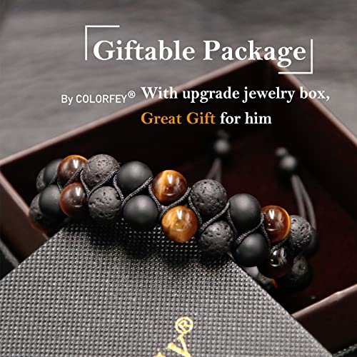 Triple Protection Bracelet for Men Women, Genuine Premium Tiger Eye Black Onyx and Lava Rock 8mm Handmade Bead Bracelet Healing Crystal Protection Bracelet Bring Luck and...