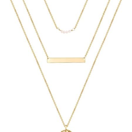 Turandoss Dainty Layered Choker Necklace, Handmade 14K Gold Plated Y Pendant Necklace Multilayer Bar Disc Necklace Adjustable Layering Choker Necklaces for Women