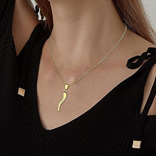U7 Italian Horn Necklace,Stainless Steel/Black/18K Gold Plated Amulet Necklaces, Protection Jewelry for Men Women