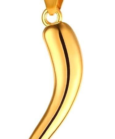 U7 Italian Horn Necklace,Stainless Steel/Black/18K Gold Plated Amulet Necklaces, Protection Jewelry for Men Women