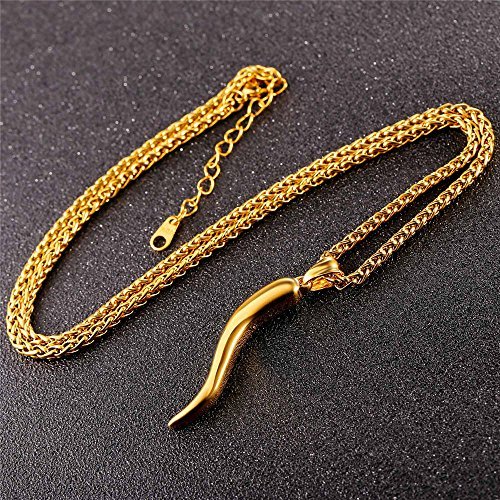U7 Italian Horn Necklace,Stainless Steel/Black/18K Gold Plated Amulet Necklaces, Protection Jewelry for Men Women