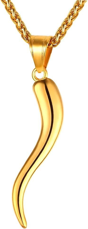 U7 Italian Horn Necklace,Stainless Steel/Black/18K Gold Plated Amulet Necklaces, Protection Jewelry for Men Women