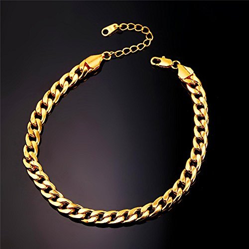 U7 Women Girls Barefoot Jewelry 18K Gold or Rose Gold Stainless Steel Heart/Rope/Figaro/Cuban Chain Anklet Foot Bracelet, 25-30 CM Long