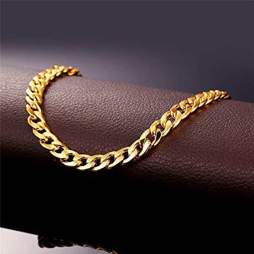 U7 Women Girls Barefoot Jewelry 18K Gold or Rose Gold Stainless Steel Heart/Rope/Figaro/Cuban Chain Anklet Foot Bracelet, 25-30 CM Long
