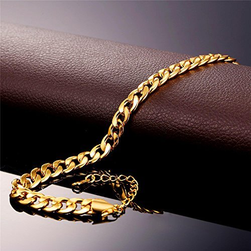 U7 Women Girls Barefoot Jewelry 18K Gold or Rose Gold Stainless Steel Heart/Rope/Figaro/Cuban Chain Anklet Foot Bracelet, 25-30 CM Long