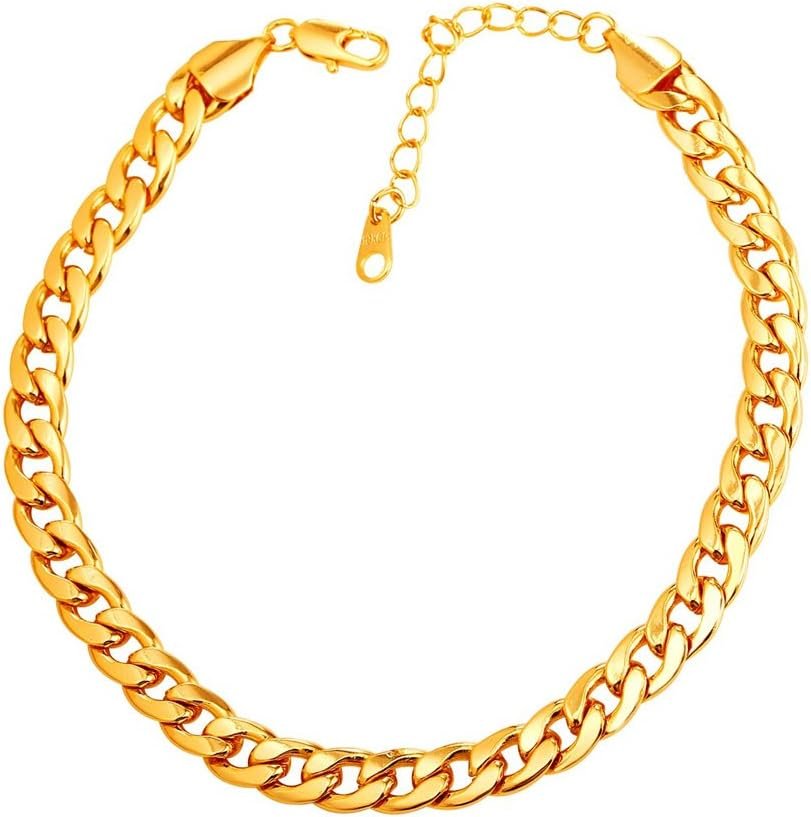 U7 Women Girls Barefoot Jewelry 18K Gold or Rose Gold Stainless Steel Heart/Rope/Figaro/Cuban Chain Anklet Foot Bracelet, 25-30 CM Long