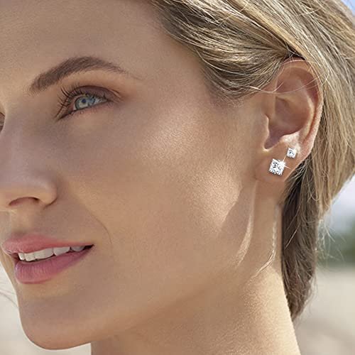 UHIBROS 18K White Gold Plated Square Cubic Zirconia Studs Hypoallergenic Mens Earrings, Stainless Steel Stud Earrings Set for Men 6 Pairs
