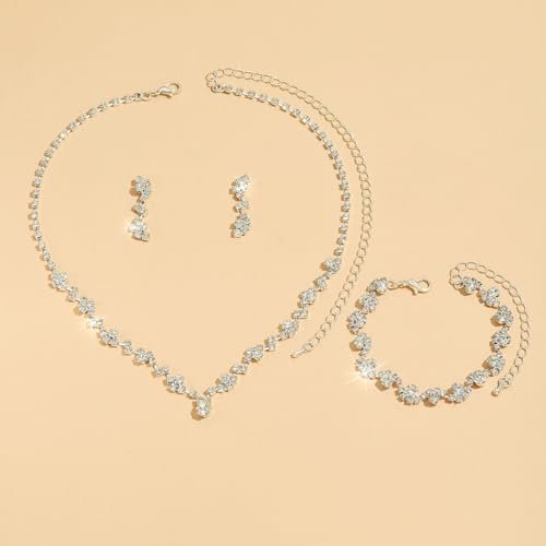 Unicra Bride Crystal Necklace Earrings Set Bridal Wedding Jewelry Sets Rhinestone Choker Necklace Costume Jewelry Set for Women and Brides (3 piece set - 2 earrings and 1 necklace)