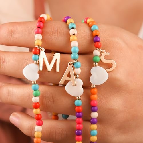 Ursteel Colorful Initial Cute Necklaces for Girls - Trendy Beaded Choker Necklace for Women Teen Girl, Handmade Letter Choker Necklace Jewelry for Women Girls Gifts