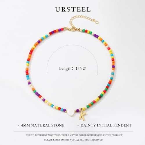 Ursteel Colorful Initial Cute Necklaces for Girls - Trendy Beaded Choker Necklace for Women Teen Girl, Handmade Letter Choker Necklace Jewelry for Women Girls Gifts