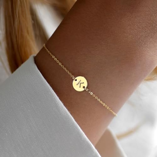 Ursteel Gold Initial Bracelet for Women Trendy - Personalized A-Z Letter Cute Bracelet for Women, Gold Jewelry Gifts for Women