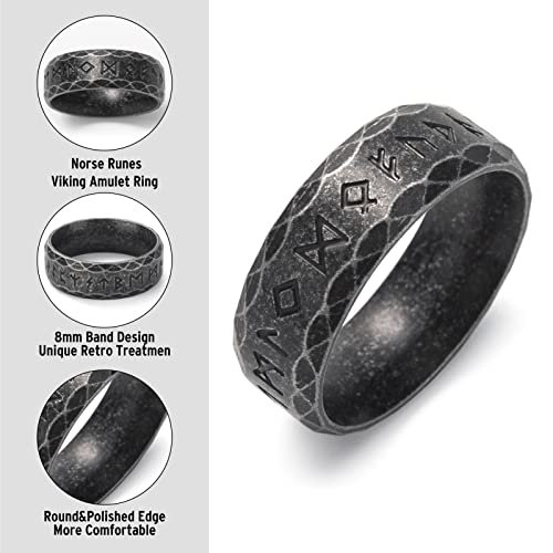 Viking Rings for Men Norse Viking Raven Runes Vegvisir Compass Amulet Ring Jewelry for Men Women Boys Size 7-13