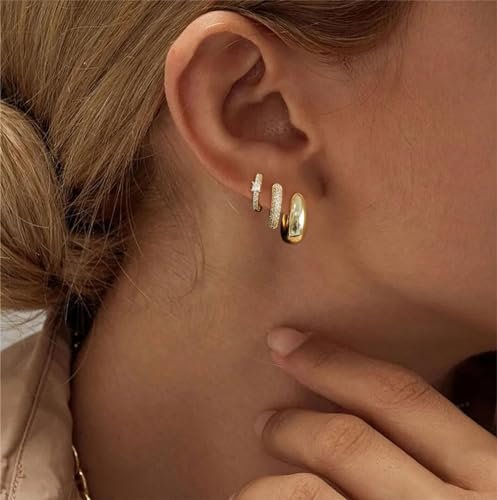 VIROMY Gold Hoop Earrings Set for Women Trendy, 14K Gold Plated Lightweight Small Gold/Silver Hoop Earrings for Women Chunky Open Hoops Earrings for Women Jewelry Gifts for women