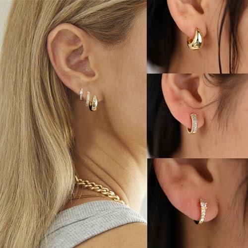 VIROMY Gold Hoop Earrings Set for Women Trendy, 14K Gold Plated Lightweight Small Gold/Silver Hoop Earrings for Women Chunky Open Hoops Earrings for Women Jewelry Gifts for women