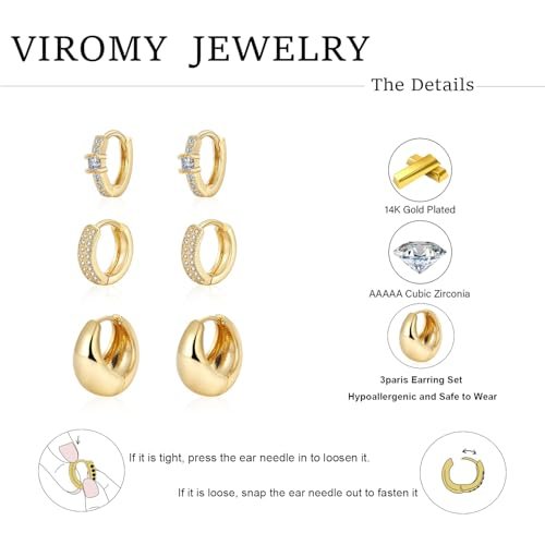 VIROMY Gold Hoop Earrings Set for Women Trendy, 14K Gold Plated Lightweight Small Gold/Silver Hoop Earrings for Women Chunky Open Hoops Earrings for Women Jewelry Gifts for women