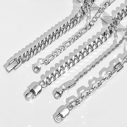 VNOX 5 Pcs Chain Bracelet for Men Women - Sturdy Stainless Steel Curb Width Cuban Link Chain Bracelet Set for Men Women,6.5/7/7.4/8.2/9 Inches