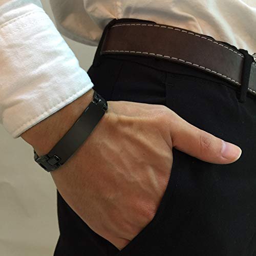 VNOX Customize Personlized Elegant Black Stainless Steel Adjustable Link Biker Bracelet for Dad Husband Boyfriend