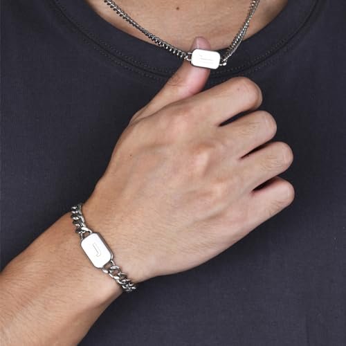 VNOX Initial Bracelet for Men Boys - Simple Mens A-Z Letter Cuban Link Chain Bracelets, Adjustable Solid Stainless Steel Jewelry Gifts for Men Dad Boyfriend