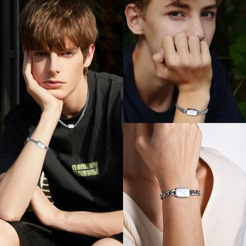 VNOX Initial Bracelet for Men Boys - Simple Mens A-Z Letter Cuban Link Chain Bracelets, Adjustable Solid Stainless Steel Jewelry Gifts for Men Dad Boyfriend
