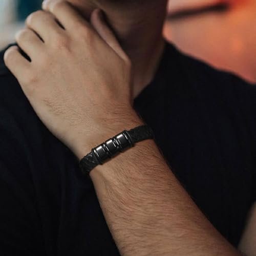 VNOX Personalized Name Bracelet for Men Handmade Braided Leather Bracelets with Custom Beads Name Dad Bracelet for Men Husband Father,Personalized Father's Day Gifts from...