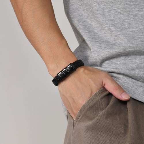VNOX Personalized Name Bracelet for Men Handmade Braided Leather Bracelets with Custom Beads Name Dad Bracelet for Men Husband Father,Personalized Father's Day Gifts from...