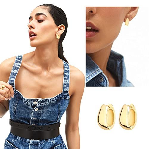 Wgoud Chunky Hoop Earrings Set 14K Gold Hoop Earrings for Women Hypoallergenic, Thick Hoops Earring set, Twist Huggie Hoop Earring