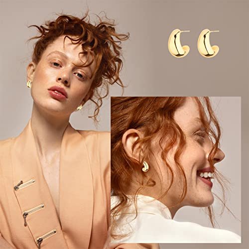 Wgoud Chunky Hoop Earrings Set 14K Gold Hoop Earrings for Women Hypoallergenic, Thick Hoops Earring set, Twist Huggie Hoop Earring