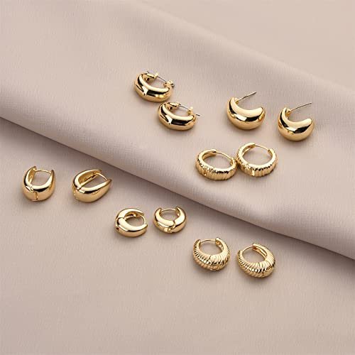 Wgoud Chunky Hoop Earrings Set 14K Gold Hoop Earrings for Women Hypoallergenic, Thick Hoops Earring set, Twist Huggie Hoop Earring