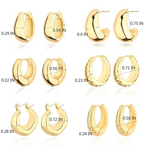 Wgoud Chunky Hoop Earrings Set 14K Gold Hoop Earrings for Women Hypoallergenic, Thick Hoops Earring set, Twist Huggie Hoop Earring