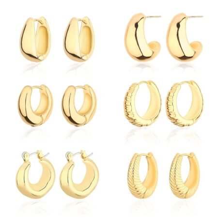 Wgoud Chunky Hoop Earrings Set 14K Gold Hoop Earrings for Women Hypoallergenic, Thick Hoops Earring set, Twist Huggie Hoop Earring