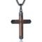 Wooden Cross Necklace for Men, Real Ebony Inset In Black Stainless Steel Christian Wood Crucifix Pendant, Includes Necklace 24" Box Chain