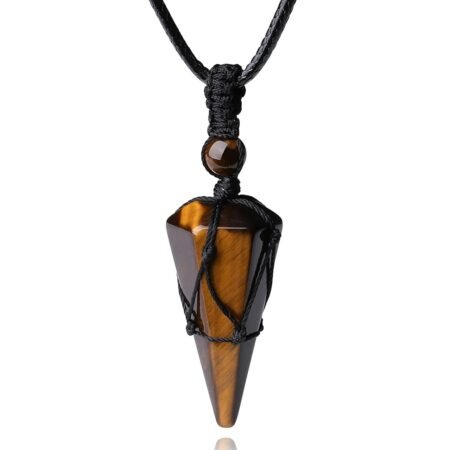 XIANNVXI Healing Crystal Stone Pointed Necklace Adjustable Black Rope Natural Gemstone Pendant Necklaces Jewelry for Men Women