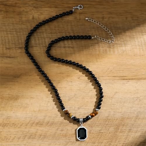 YANCHUN Necklace for Men Jewelry Puka Shell Necklace Men Beaded Black Necklace Gift Holiday Beach Surfer Necklaces Christmas Gifts Stocking Stuffers for Men