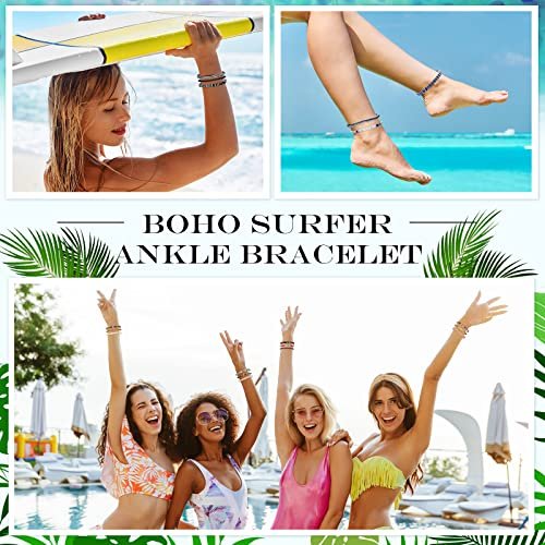 Yinkin 18 Pcs Boho Surfer Ankle Bracelet for Women Men Adjustable Beaded Anklets Unisex Handmade Braided Bracelet Waterproof Surfer Beach Bracelet Anklet Bracelet String Rope...