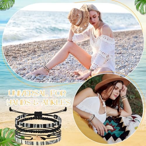Yinkin 4 Pcs Boho Surfer Bracelet Ankle Adjustable Beaded Anklets Unisex Handmade Braided Bracelet Waterproof Surfer Beach Bracelet Anklet Bracelet String Rope Jewelry for Women...