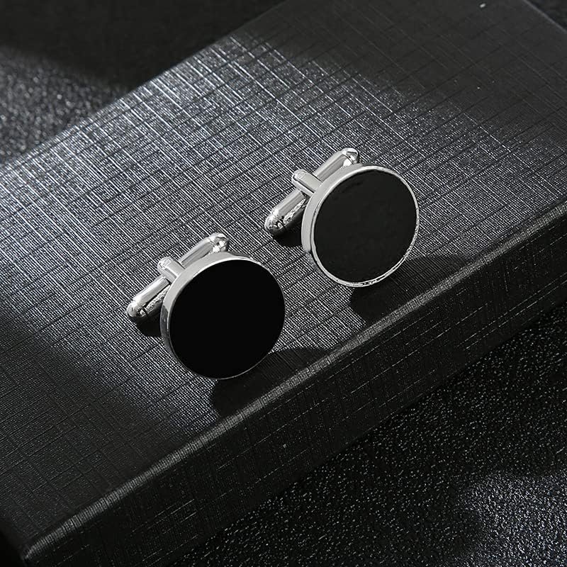 YKKJ Manschettenknöpfe, Herren Hochzeit Manschettenknöpfe 1 Paar Edelstahl Manschettenknopf Schwarz Cufflinks für Herren Shirt Business Hochzeit oder als Geburtstagsgeschenk