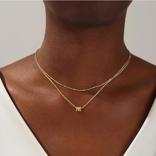 Yoosteel Layered Initial Necklaces for Women Trendy, 14K Gold Plated Letter A-Z Pendant Necklace Tiny Initial Necklace Personalized Monogram Layered Gold Initial Necklaces for...