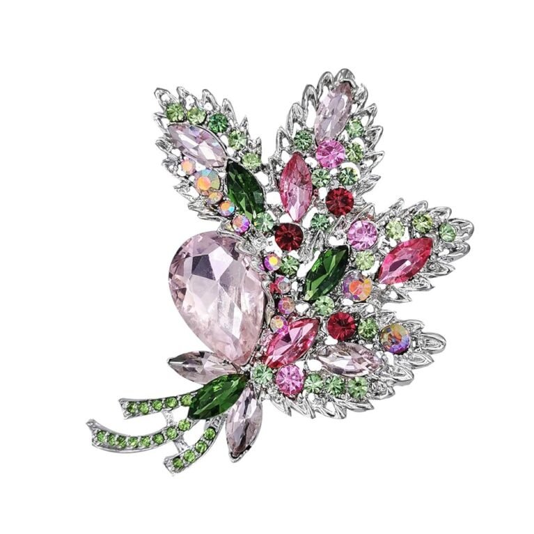 YOQUCOL Big Large Brooch Pin Austrian Crystal Leaf Shape Bouquet Rhinestone Scarf Decoration Wreath Cloth Brooches Pins For Women Girls