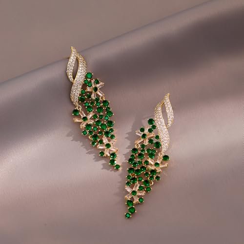 Zircon Gemstone Drop Dangle Earrings, Rhinestone Cluster Earrings Luxury Bridal Flower Fashion Jewelry, 18K Gold Plated 925 Sterling Silver Posts Sparkly Evening Dressy Earrings