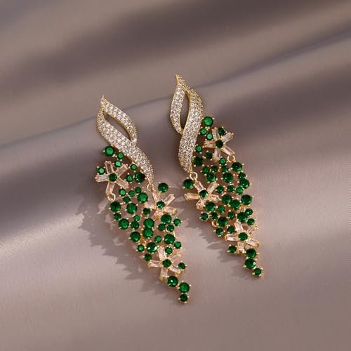 Zircon Gemstone Drop Dangle Earrings, Rhinestone Cluster Earrings Luxury Bridal Flower Fashion Jewelry, 18K Gold Plated 925 Sterling Silver Posts Sparkly Evening Dressy Earrings
